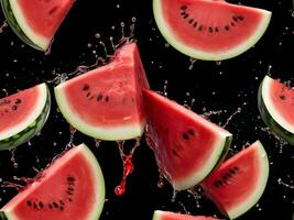 AI generated close-up of red watermelon slices photo