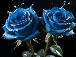 AI generated close up detail of blue rose photo