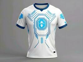 AI generated The jersey t-shirt design has an artificial intelligence pattern, minimalist style and looks elegant photo