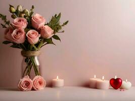 ai generado romántico rosado tema antecedentes con muy hermosa y minimalista adornos foto