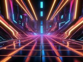 AI generated stage backdrop with futuristic neon lights photo