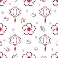 Vector illustration. Seamless chinese new year pattern with hand drawn  celebration background elements such as , cloud, fireworks.