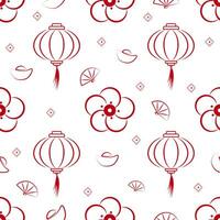 Vector illustration. Seamless chinese new year pattern with hand drawn  celebration background elements such as , cloud, fireworks.