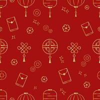 Vector illustration. Seamless chinese new year pattern with hand drawn  celebration background elements such as , cloud, fireworks.