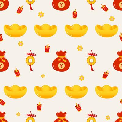 Vector illustration. Seamless chinese new year pattern with hand drawn  celebration background elements such as , cloud, fireworks.