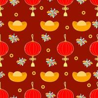 Vector illustration. Seamless chinese new year pattern with hand drawn  celebration background elements such as , cloud, fireworks.