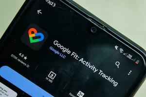 Google Fit Activity Tracking application on Smartphone screen. Google Fit is a freeware web browser developed by Google LLC. Bekasi, Indonesia, Januay 22, 2024 photo