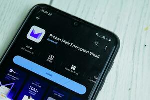 Proton Mail Encrypted Email application on Smartphone screen. Proton mail is a freeware web browser developed by Proton AG, Inc. Bekasi, Indonesia, Januay 4, 2023 photo