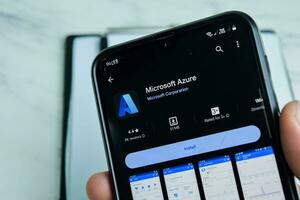 Microsoft Azure application on Smartphone screen. Azure is a freeware web browser developed by Microsoft Corporation. Bekasi, Indonesia, Januay 8, 2023 photo