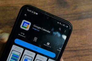 Google Calendar application on Smartphone screen. Google Calendar is a freeware web browser developed by Google LLC. Bekasi, Indonesia, Januay 17, 2024 photo
