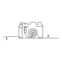 Continuous retro photo camera one-line vector art and outline DSLR mood HD camera illustration art