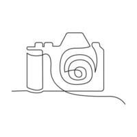 Continuous retro photo camera one-line vector art and outline DSLR mood HD camera illustration art