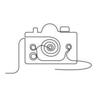Continuous retro photo camera one-line vector art and outline DSLR mood HD camera illustration art