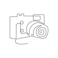 Continuous retro photo camera one-line vector art and outline DSLR mood HD camera illustration art