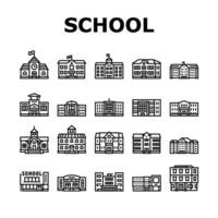 building school exterior modern icons set vector