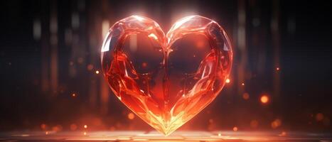 AI generated Transparent glowing red heart shape 3D rendered Generative AI photo