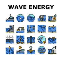 wave energy power tidal icons set vector