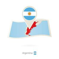 Folded paper map of Argentina with flag pin of Argentina. vector