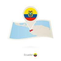 Folded paper map of Ecuador with flag pin of Ecuador. vector