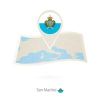 Folded paper map of San Marino with flag pin of San Marino. vector