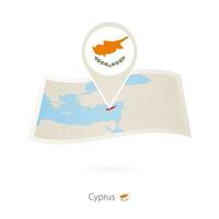 Folded paper map of Cyprus with flag pin of Cyprus. vector