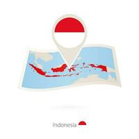 Folded paper map of Indonesia with flag pin of Indonesia. vector