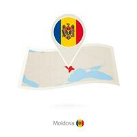 Folded paper map of Moldova with flag pin of Moldova. vector