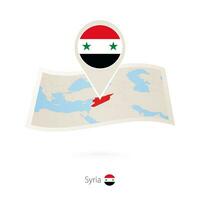 Folded paper map of Syria with flag pin of Syria. vector