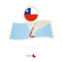 Folded paper map of Chile with flag pin of Chile. vector