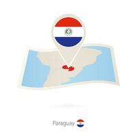 Folded paper map of Paraguay with flag pin of Paraguay. vector