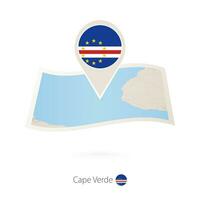 Folded paper map of Cape Verder with flag pin of Cape Verde. vector