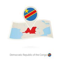 Folded paper map of Democratic Republic of the Congo with flag pin of DR Congo. vector