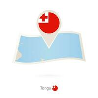 Folded paper map of Tonga with flag pin of Tonga. vector