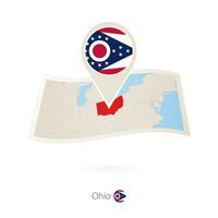 Folded paper map of Ohio  U.S. State with flag pin of Ohio. vector