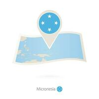 doblada papel mapa de micronesia con bandera alfiler de micronesia vector