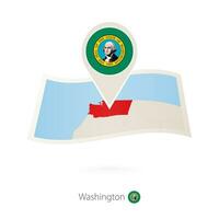 doblada papel mapa de Washington nos estado con bandera alfiler de Washington. vector