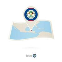 Folded paper map of Belize with flag pin of Belize. vector