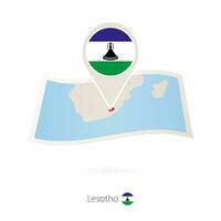 Folded paper map of Lesotho with flag pin of Lesotho. vector