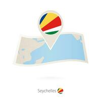 Folded paper map of Seychelles with flag pin of Seychelles vector