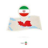 doblada papel mapa de corrí con bandera alfiler de irán vector