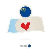 Folded paper map of Nevada U.S. State with flag pin of Nevada. vector