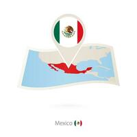 Folded paper map of Mexico with flag pin of Mexico. vector