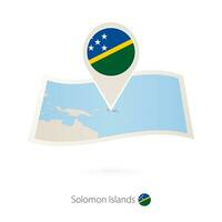 Folded paper map of Solomon Islands with flag pin of Solomon Islands. vector