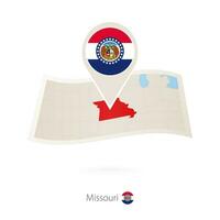 Folded paper map of Missouri U.S. State with flag pin of Missouri. vector