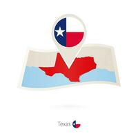 Folded paper map of Texas  U.S. State with flag pin of Texas. vector