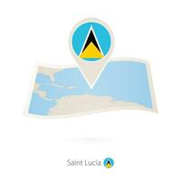 Folded paper map of Saint Lucia with flag pin of Saint Lucia. vector