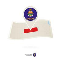 Folded paper map of Kansas U.S. State with flag pin of Kansas. vector