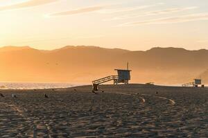 Lifeguard Hut on Santa Monica Beach California photo