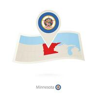 Folded paper map of Minnesota U.S. State with flag pin of Minnesota. vector