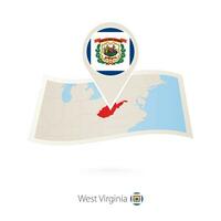 Folded paper map of West Virginia U.S. State with flag pin of West Virginia. vector